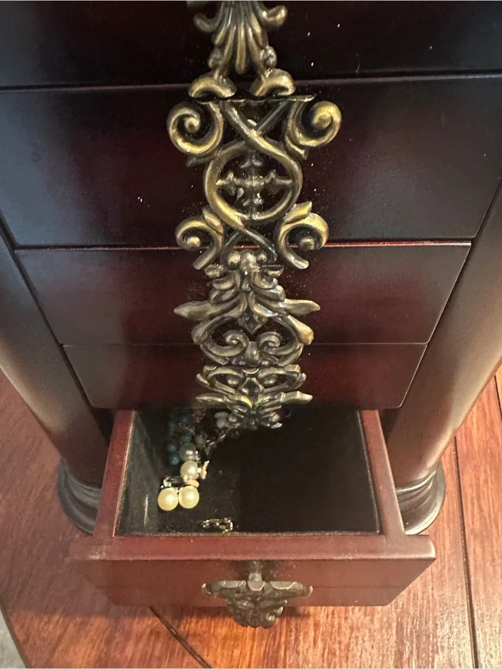 Vintage 2001 Bombay Company Mahogany Wood Highboy Armoire Jewelry Box Chest 16.5